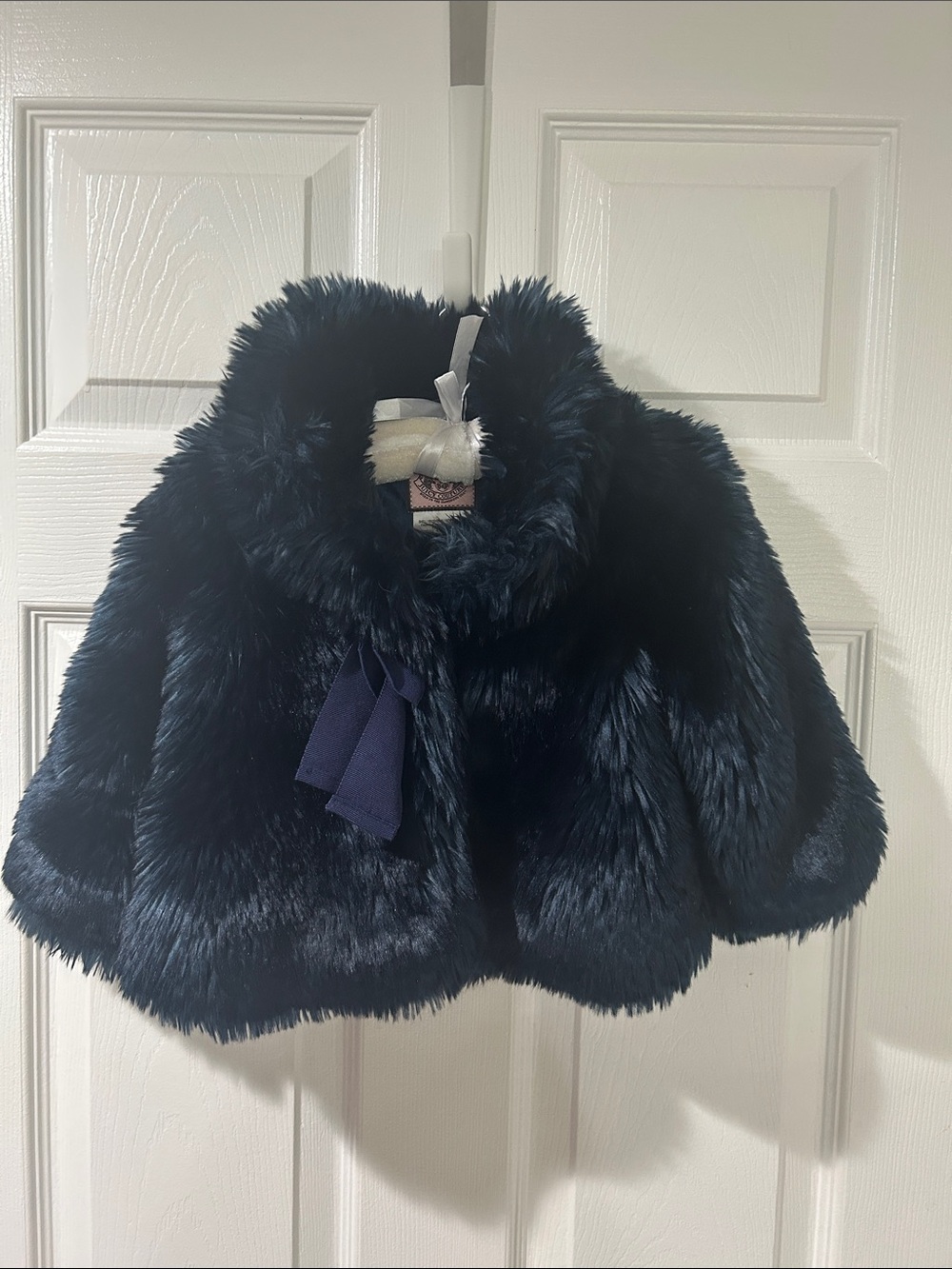 Juicy Couture Navy Faux Fur Cape with Bow Accent